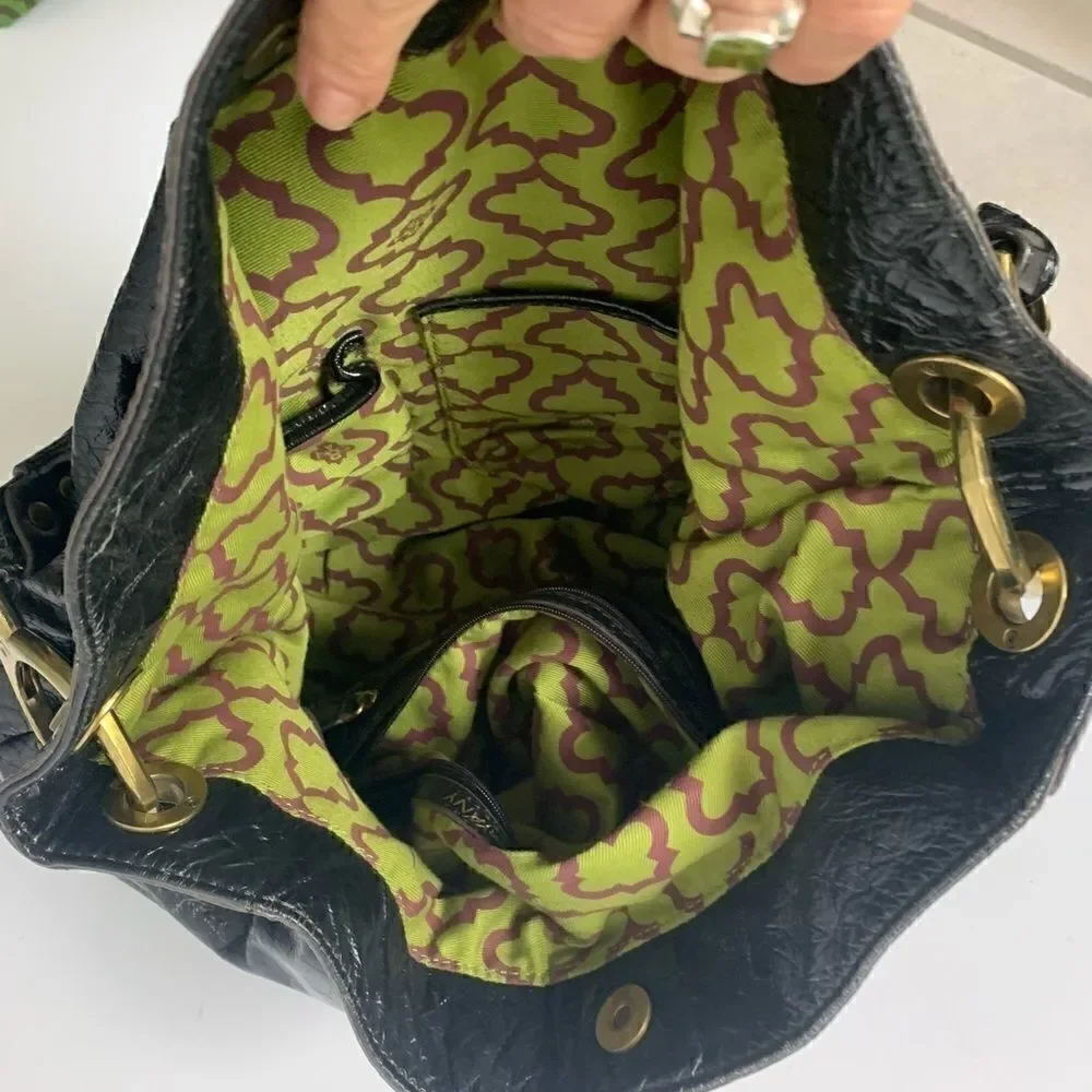 Or Yany New Textured Black Leather Hobo Bag